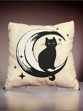 Celestial Cat Decorative Pillow Cozy Whimsigoth Cottagecore